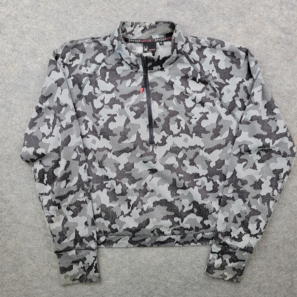 Spyder Pullover Mens XL Gray Camo 1/4 Zip Long Sleeve Stretch Athletic Top